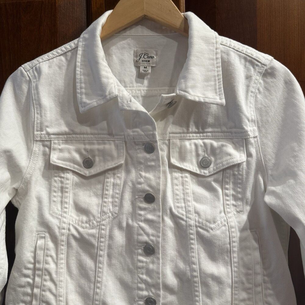 J Crew Women’s White Cropped Denim Classic Trucker Jacket Size M - Picture 4 of 16
